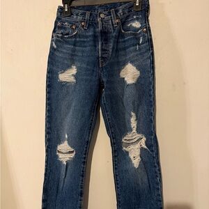 Levi's Distressed Straight Leg Jeans - Dark Blue